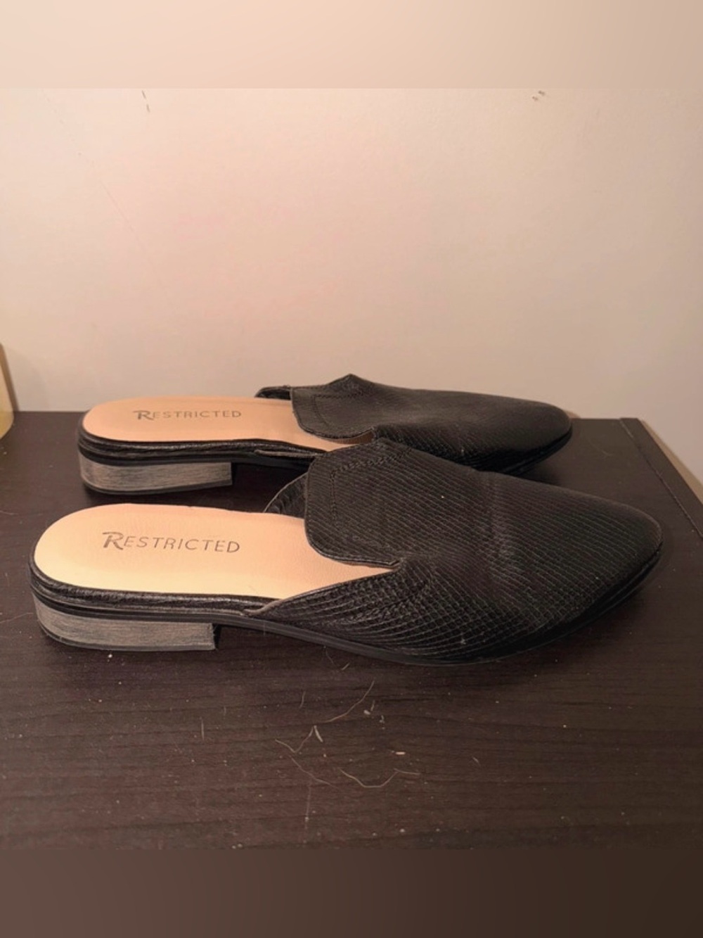 Restricted Black Textured Slip-On Mule Flats - 8.5